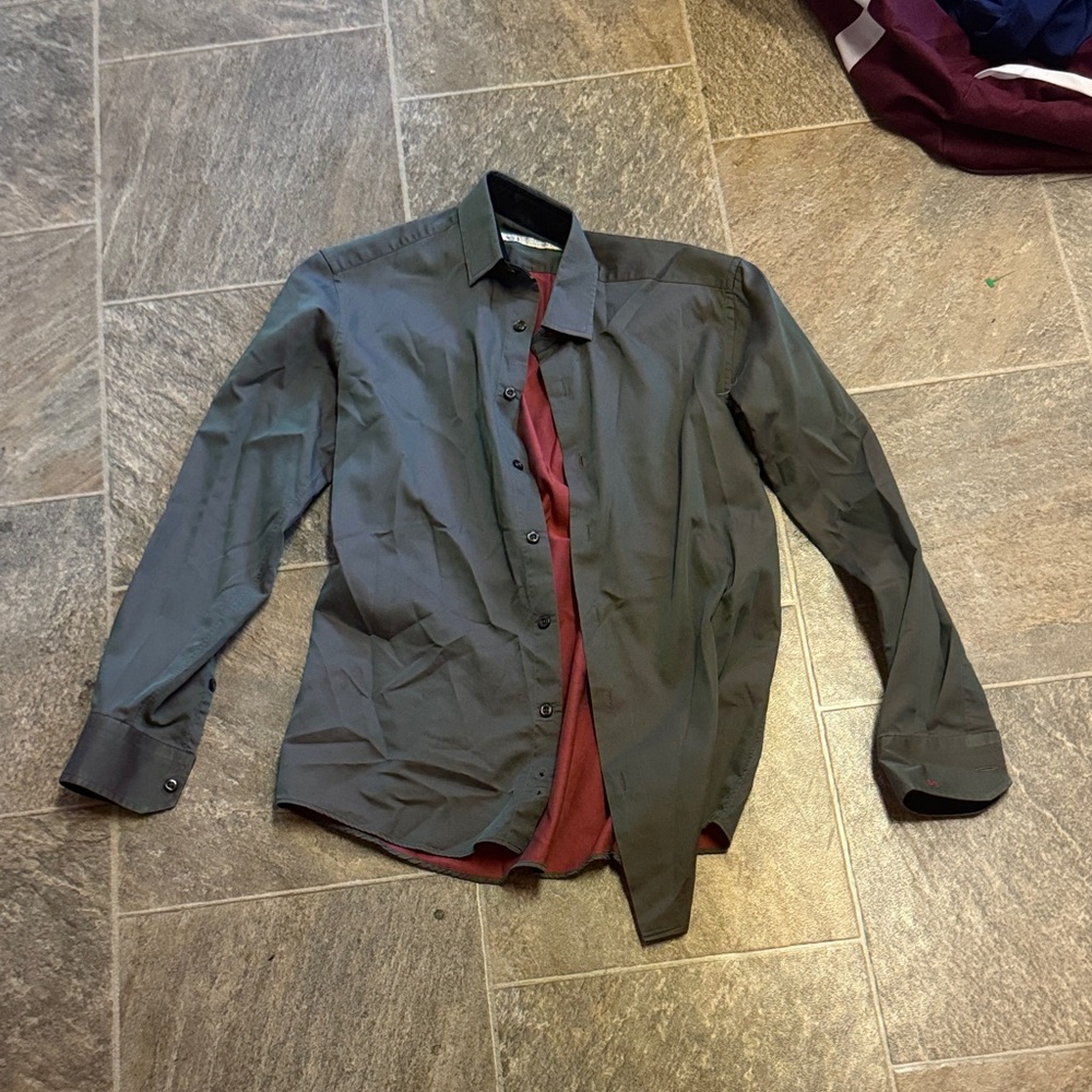 Elegant Charcoal and Crimson Men's Shirt